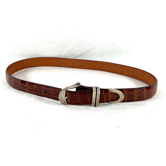 JAMES REID LTD. Silver Sterling 925 Brown Alligator Men's Unisex Belt 35